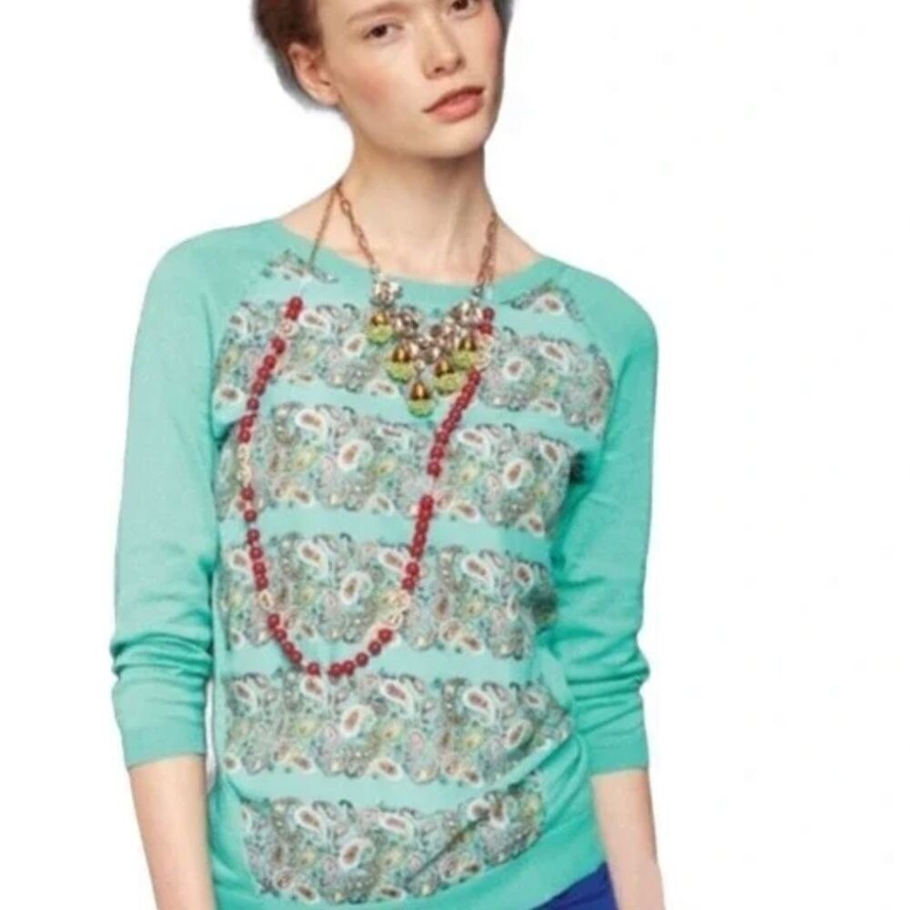 Anthropologie Moth Mint Paisley Pullover Sweater Size Small